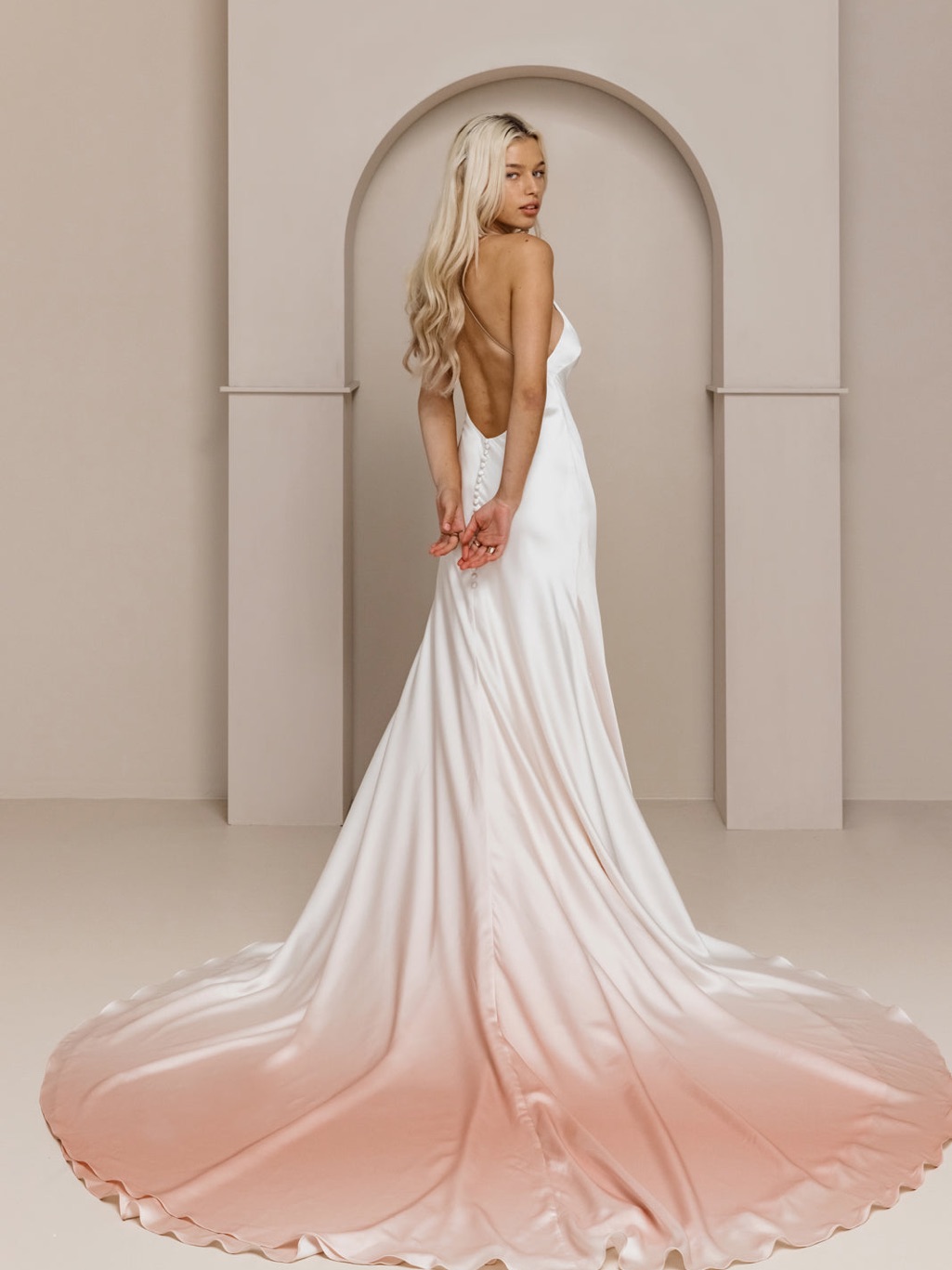 Rue De Seine Palm Haze Ivory Satin Bias Slip Gown With Train — image 2 of 8